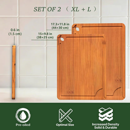 Cutting Boards for Kitchen, Bamboo Cutting Board Set of 3 with Storage Stand, Deep Carbonized Chopping Boards with Deep Juice Grooves and Side Handles for Meat, Vegetables, Fruit and Meal Prep