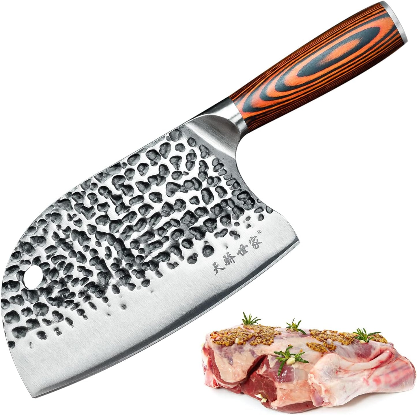 Meat Cleaver Knife 7.4 Inch, Ultra Sharp Chinese Chef's Knives, Full-tang Chopping Knife, 30Cr13 Steel Blade Thickness 2.5 mm, TJ SEGA Series TC1707