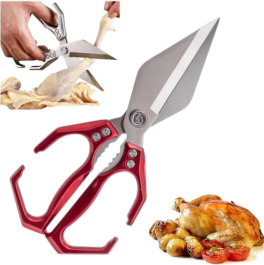 Multifunctional Heavy-Duty Kitchen Shears, Poultry Scissors with Ergonomic Handle, Dishwasher Safe Shears for Chicken, Meat, Seafood, Bone Cutting (Red)