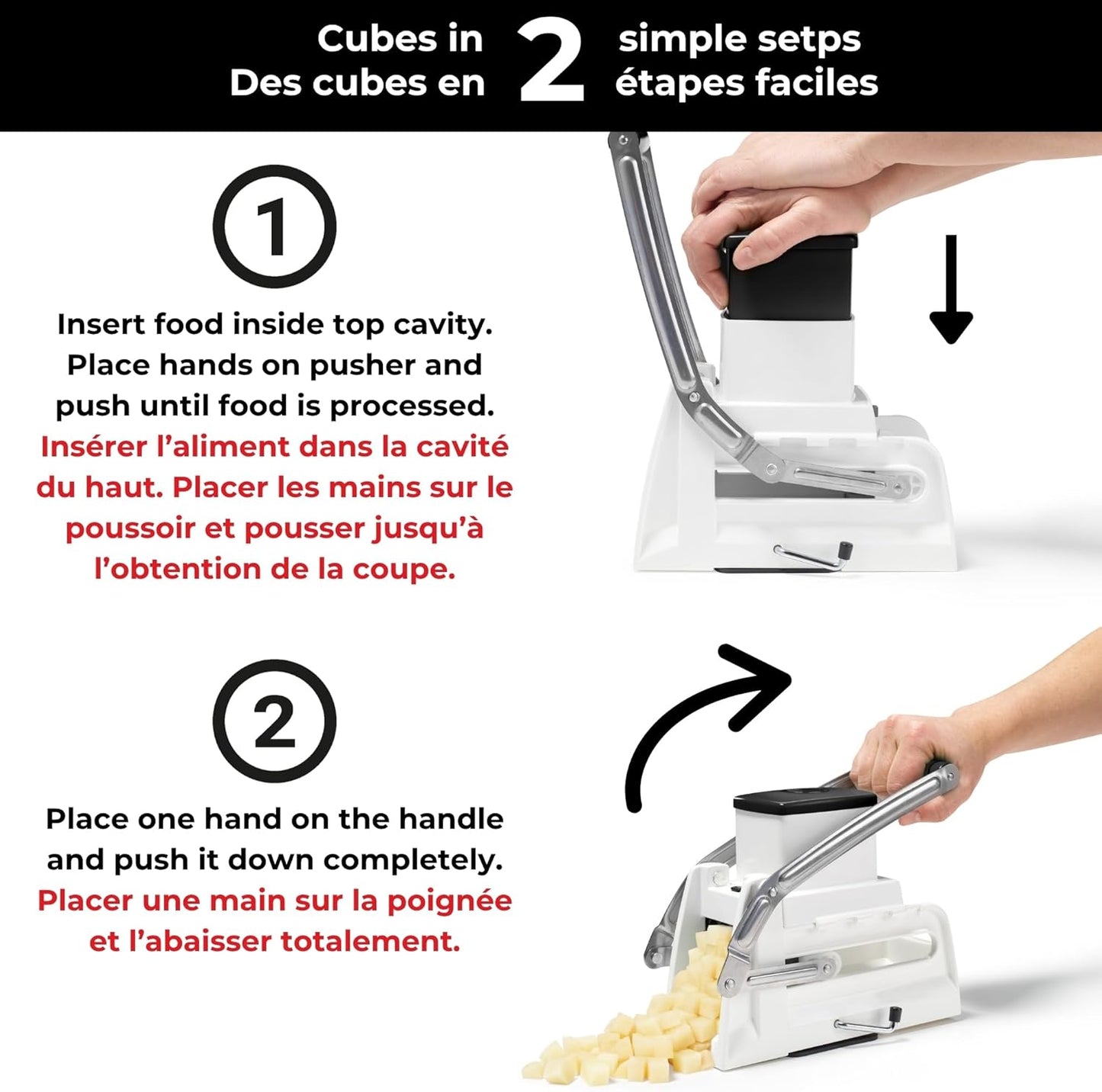 Starfrit Pro Fry Cutter & Cuber - 3-in-1 - Homemade French Fries, Slices and Diced Cubes Potato & Vegetable