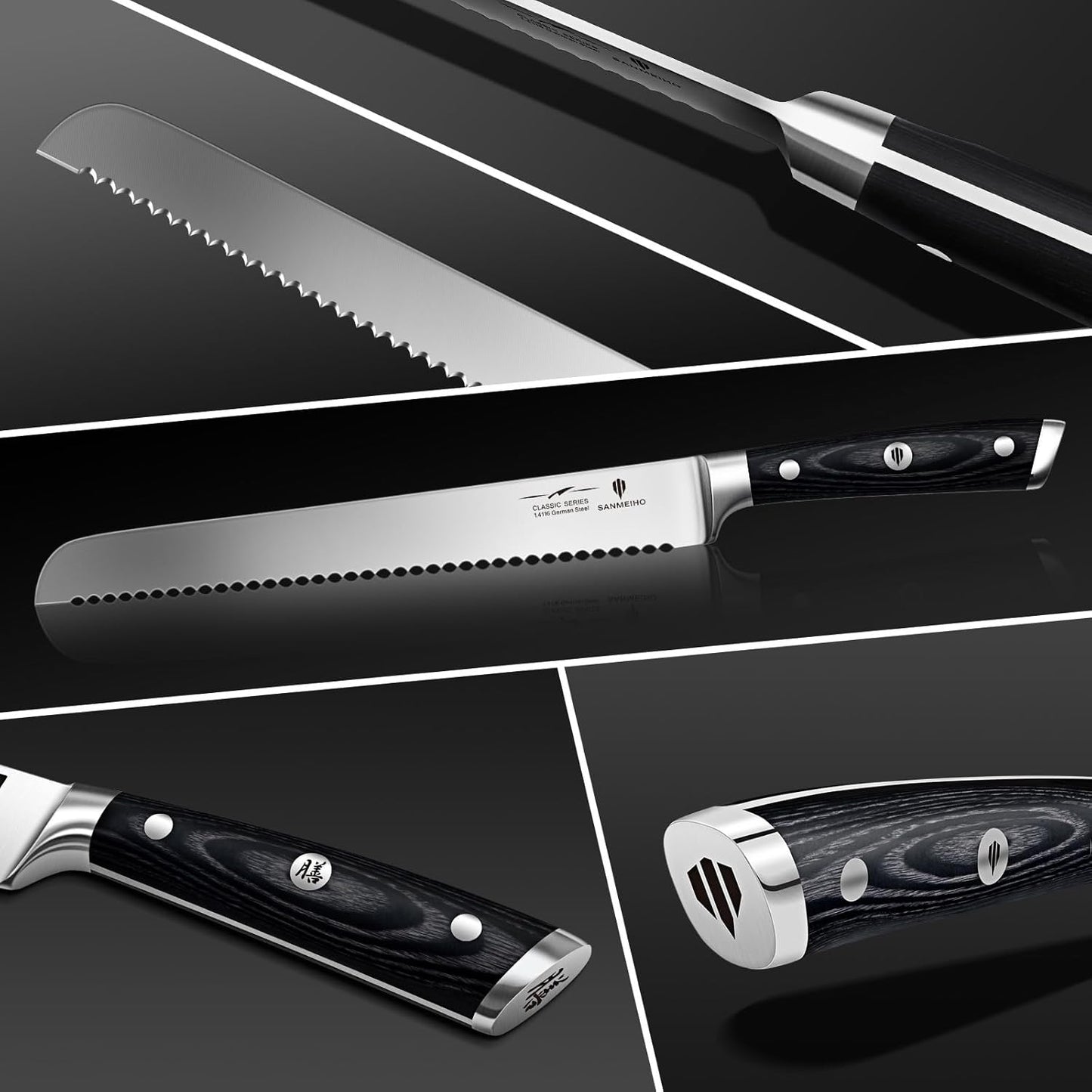 10" Bread Knife - Sourdough Slicing Knife Professional 5Cr15MoV Stainless Steel Serrated Knives, Ergonomic Wood Handle & Full Tang Design, Gift Box Included (Single-Edge