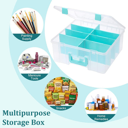 BTSKY Clear Plastic Dividing Storage Box with 4 Compartments Adjustable Storage Bin with Lid Plastic Craft Storage Container Multipurpose Sewing Box Art Supply Organizer, 13.3x8.1x3.4 Inches