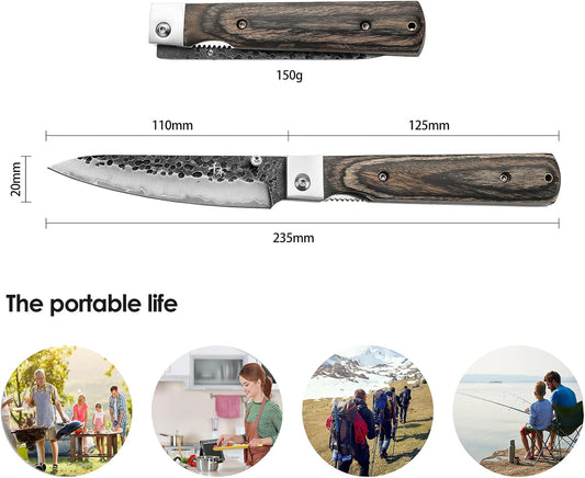 SENBON 440A Forged Stainless Steel Sharp Folding Chef Knife Peeling Utility Fruit Knife Colorful Wood Handle Camping Barbecue Outdoor Portable Fruit Knife