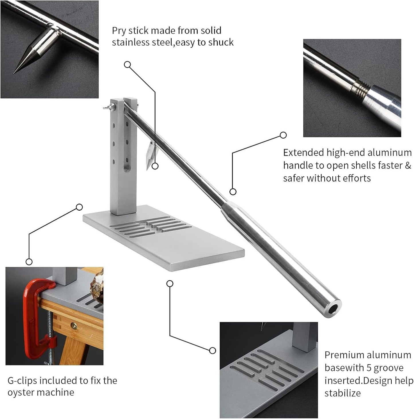 Oyster Opening Tool, Oyster Shucker-Shucking Machine, Oyster Opener Machine, Oyster Shucking Clamp Tool Kit with Oyster Shucking Knife and Gloves, Aluminum Oyster Shucking Clamp