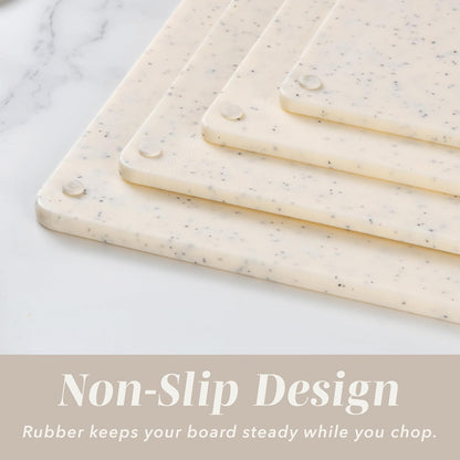 COOK WITH COLOR Non-Slip Cutting Board Set – Kitchen Essentials with Easy Grip Handle for Meat, Veggies, and Fruits, 4 Cutting Boards, Brown