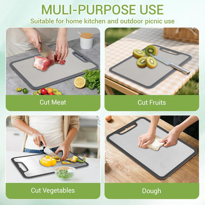 Titanium Cutting Board set of 3,Metal Cutting Boards for Kitchen,Stainless Steel Cutting Board, Chopping Boards for Kitchen and Camping,Silicone Edge for Non-Slip & Non-Cut 3Pcs(L+M+S)