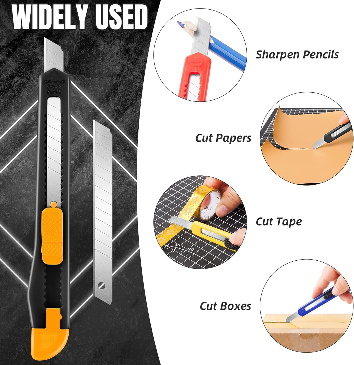 4 Pack Box Cutter Retractable, Utility Knife 9MM Wide Snap-Off Blades, Exacto Knife for Cutting Box, Wrapping, Cardboard, Extended Razor Knife, Box Opener Perfect for Office, Home, School