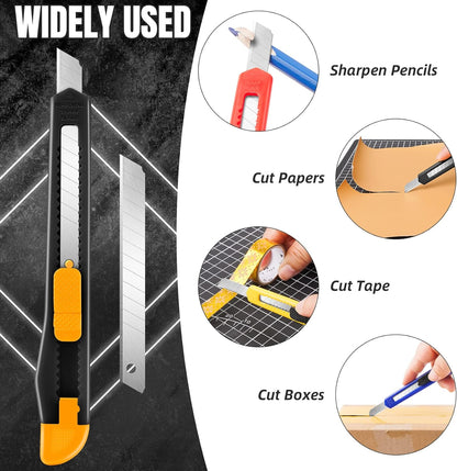 4 Pack Box Cutter Retractable, Utility Knife 9MM Wide Snap-Off Blades, Exacto Knife for Cutting Box, Wrapping, Cardboard, Extended Razor Knife, Box Opener Perfect for Office, Home, School