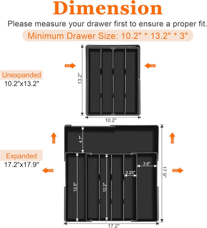 Spaclear Expandable Large Silverware Organizer - BPA-Free Food-Safe Utensil Drawer Organizer Adjustable Kitchen Drawer Organizer Flatware Cutlery Tray, Classified Storage for Spoons Forks Knives