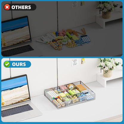 Marbrasse Expandable Desk Drawer Organizer, Mesh Drawer Organizer Tray with 10 Adjustable Compartments, Desk Organizers and Accessories for Office Supplies, Makeup & Vanity (Expandable White-2 pack)