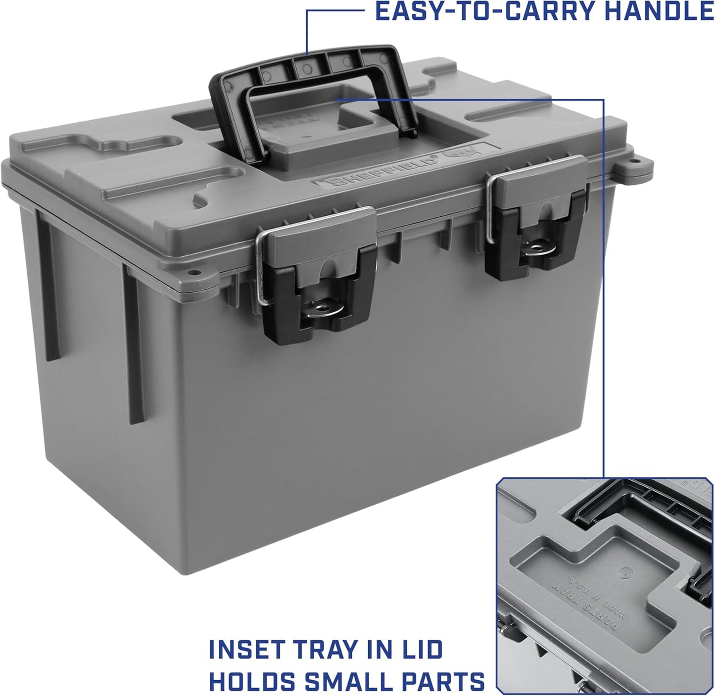 Sheffield 12629 Ammo Storage Box, Mothers Day Gifts for Mom,.30 Cal Field Boxes, Lockable Storage Box with Handle, Secures Hunting Gear, Supplies, and Bullets, Made in USA