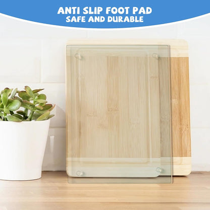 Mymonfif Tempered Glass Cutting Board for Kitchen, Clear Glass Board for Countertop, Heat Resistant, with Non-Slip Feet, 12x16" & 12x8" 2 Pcs Clear