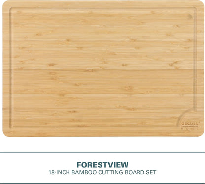 Gibson Home Forestview 18" x 12" Bamboo Cutting Board – Durable Large Kitchen Wooden Chopping Carving Board with Juice Groove, Oil Finished