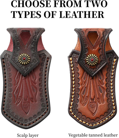 Leather Knife Pouch for Folding Knives,Pocket Knife Belt Sheath,EDC Tool Pouch Knife Case with Snap Closure and Loop,for Outdoor Hunting Camping, for 4.5" Knife