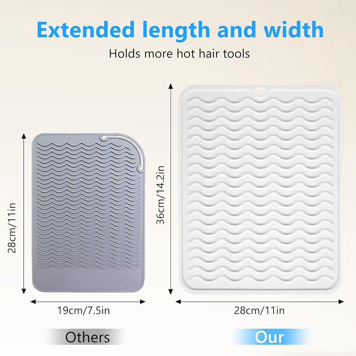 Heat Resistant Mat Oversize Curling Iron Mat Silicone Hot Hair Tools Mat for Hair Straightener,Flat Irons,Hair Styling Tools Countertop protection Portable Travel Mat 14.2" x 11"