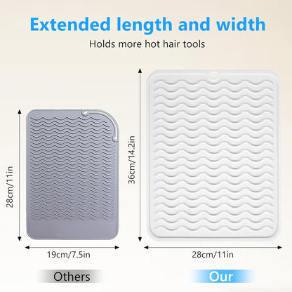 Heat Resistant Mat Oversize Curling Iron Mat Silicone Hot Hair Tools Mat for Hair Straightener,Flat Irons,Hair Styling Tools Countertop protection Portable Travel Mat 14.2" x 11"