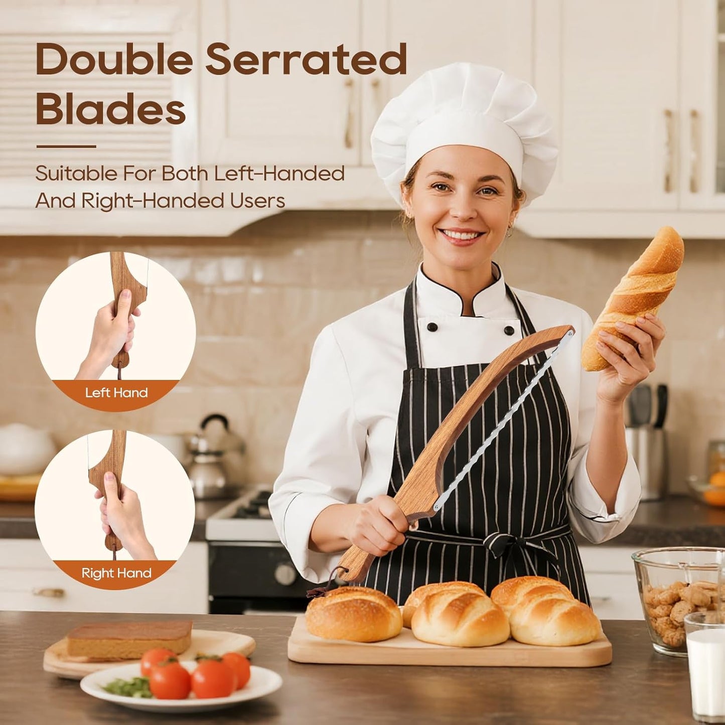 Mooues Bread Knife Set, Acacia Wood(15.7") - Double Serrated Bread Knife for Homemade Bagels, Baguettes and More - Sourdough Bread Slicer, Cuts Thin, Even Slices - Premium Stainless Steel