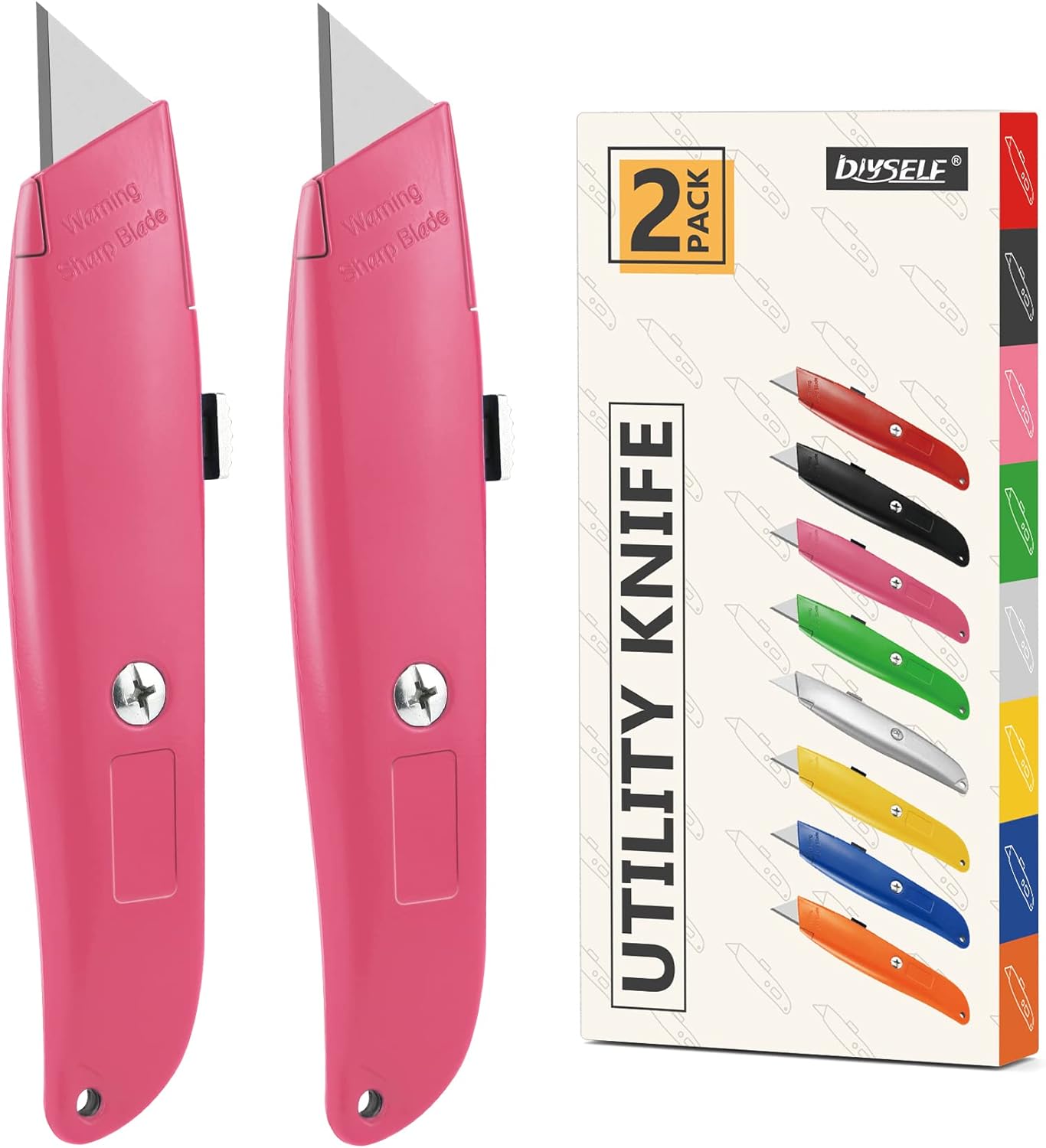 DIYSELF 2Pack Utility Knife Box Cutter Retractable Razor Blade Heavy Duty Box Cutters Knife PVC Pipe Cutter (Red)