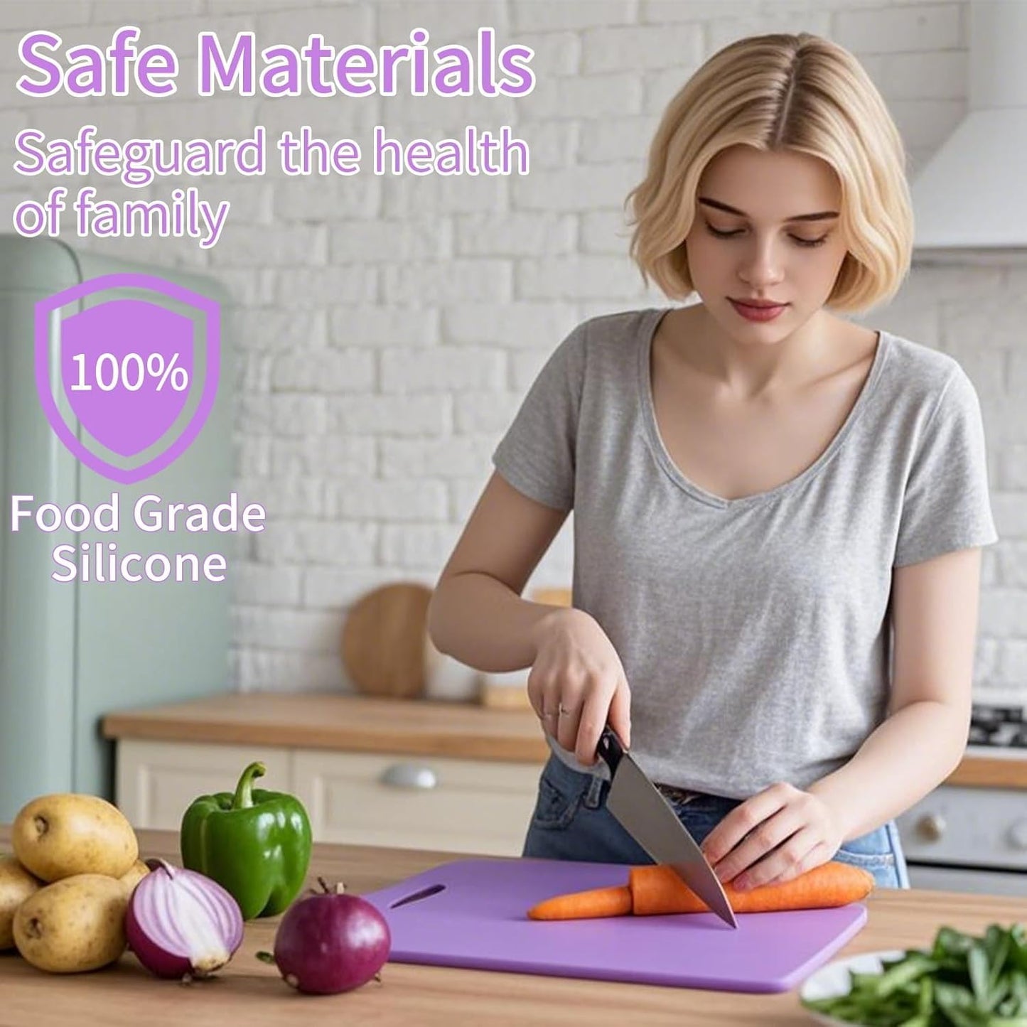 Flexible Cutting Boards, BPA Free Silicone Non-Slip Chopping Mat for Kitchen, Dishwasher Safe & Space-Saving with Hanging Hole (Blue)