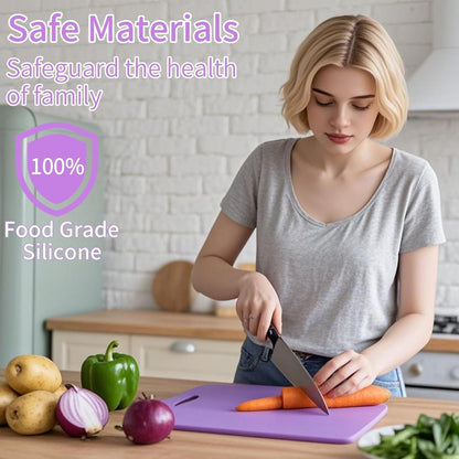 Flexible Cutting Boards, BPA Free Silicone Non-Slip Chopping Mat for Kitchen, Dishwasher Safe & Space-Saving with Hanging Hole (Blue)
