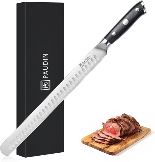 PAUDIN Brisket Knife, 12 Inch Dishwasher Safe Carving Slicing Knife for Meat, Razor Sharp German 1.4116 Steel Smoked Meat Cutter with Non-Slip Ergonomic G10 Handle & Gift Box, Perfect Gifts for Men