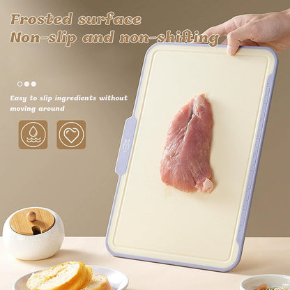 Plastic Cutting Boards for Kitchen, 4-Pieces Cutting Board With Food Icons And Storage Stand, Easy Grip Handle, Professional Chopping Board Set for Meat, Veggies, Fruits（12.9"X 9.4" X 3.1")