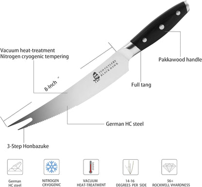 TUO Honing Rod, Knife Sharpening Rod 8 Inch, High Carbon German Steel Knife Sharpener with Ergonomic Pakkawood Handle, Premium Honing Steel for Kitchen Knives Blade Maintenance, Black Hawk Series