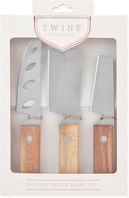 Twine Rustic Cheese Knife Set - Stainless Steel Knife Set - Charcuterie Tools Cheese Board Accessories - Stainless Steel and Wood, Set of 3
