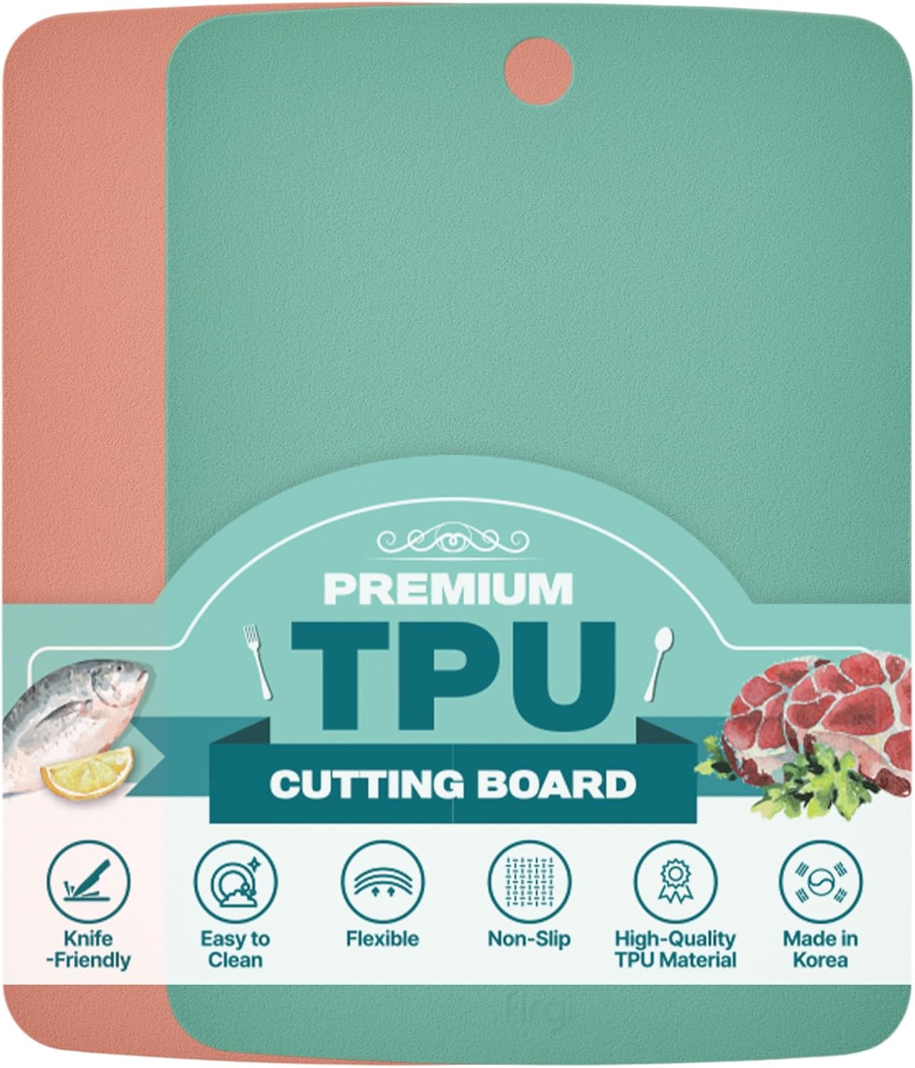 TPU Cutting Board Set of 2 11" x 16" with Handle Juice Groove - Flexible Cutting Mats for Kitchen, Knife Friendly Non-Slip Chopping Board, Scratch Resistant Blue Gray