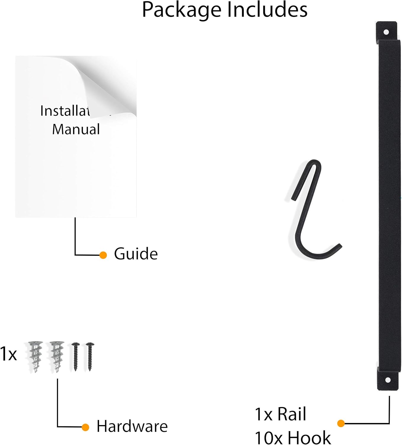 Wallniture Gourmet Kitchen Rail with 10 Hooks, Wall Mounted Wrought Iron Hanging Utensil Holder Rack with Black 17 Inch