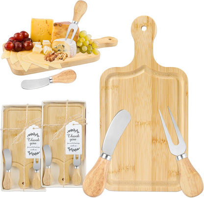 1 Set Baby Shower Prize for Game Winners Adults, Bridal Shower Prize for Guests, Small Cheese Board Gift Set with Wood Mini Charcuterie Board, Knives, Forks, Thank You Card & Gift Box