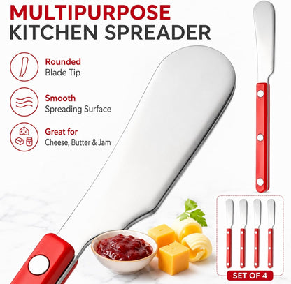 4PCS Stainless Steel Butter Knives Set: 6.3 Inch Cheese Spreader 304 Stainless Steel with Ergonomic Handle for Cheese, Butter & Jam (green)