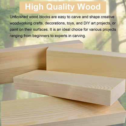 4 Pcs Unfinished Pine Wood Blocks, 3x10x1 Inch Wooden Block, Wood Carving Blocks for Crafting Home Crafts DIY Supplies Carving Crafting