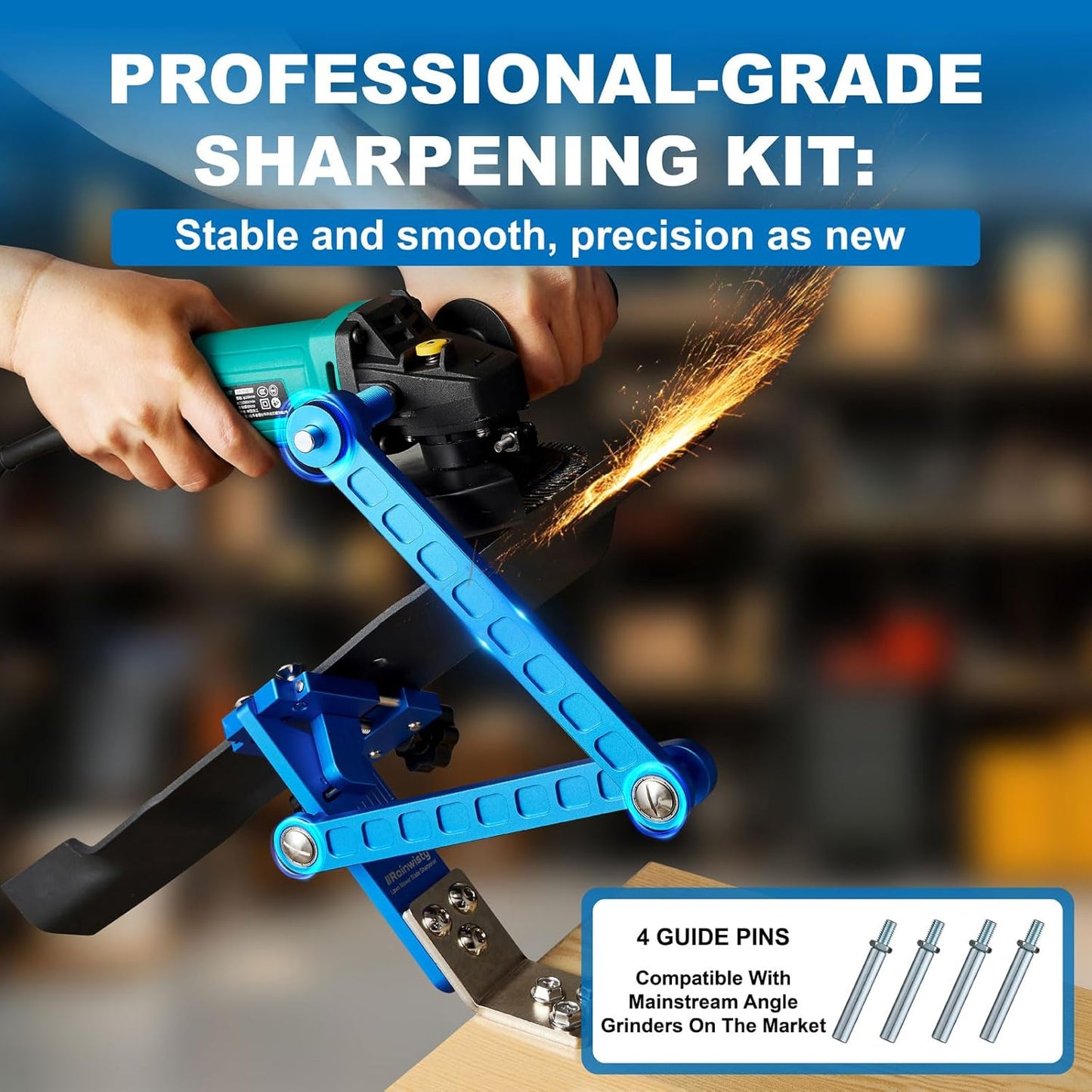 Lawn Mower Blade Sharpener, 15°-45° Adjustable Mower Blade Sharpening Tool Many Types of Mower Blade（Black）