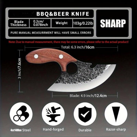 2PCS Ulu Knife with Sheath Set, Viking Boning Knife for Meat Cutting, Caveman Ultimo Knifes Hand Forged Full Tang Knives, BBQ Knives for Vegetables, Fruit, Pizza, Gift for Men and Women
