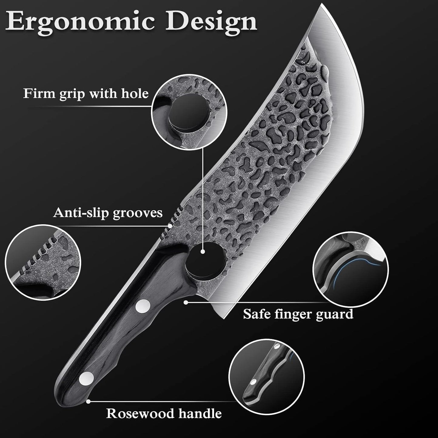Huusk Chef Knife - Upgraded Viking Hand Forged Meat Cleaver With Sheath - Japanese Butcher Curved Boning Knife for Cutting, Cooking, Kitchen, Outdoor Camping, and BBQ, Gifts for Men Women