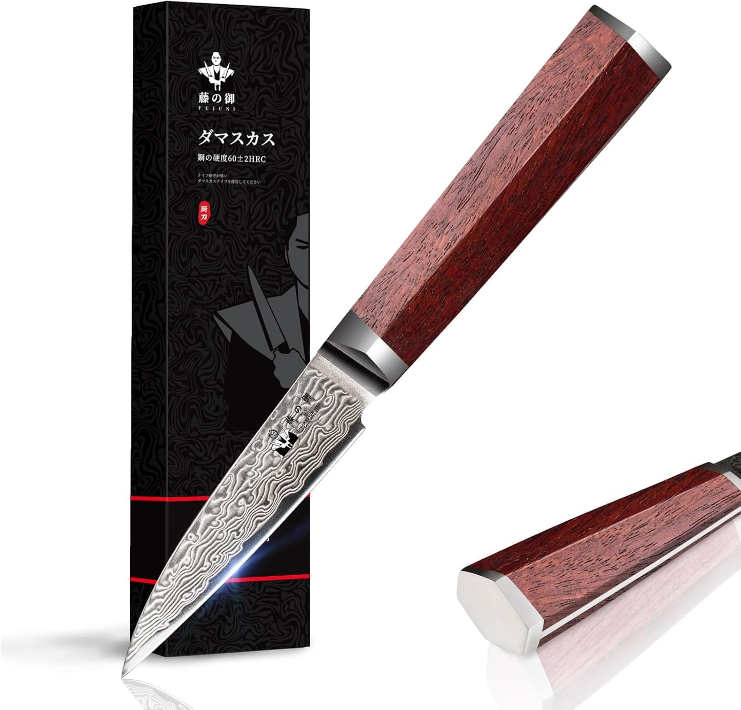 Steak Knives Set of 4 with In-Drawer Knife Block, 5 inch Damascus Steak Knife Set VG-10 Damascus Super Steel 67-Layer Non Serrated Steak Knives with Natural Wood Handle, Gift Box