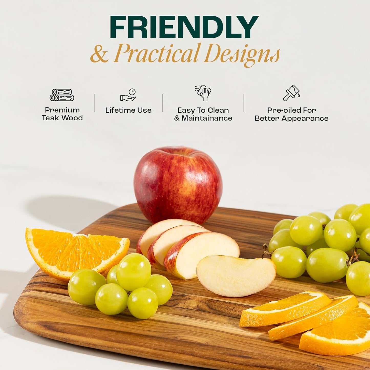 Yes4All Durable Acacia Cutting Boards for Kitchen, [17''Lx13''Wx1.5” Thick] Medium Edge Grain Cutting Board, Pre Oiled Wood Cutting Boards, Thick Chopping Board w/Juice Grooves and Easy Grip Handle