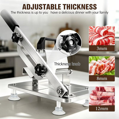 Manual Meat Slicer Frozen Meat Cutter Upgraded Stainless Steel Meat Cleavers Beef Mutton Roll Slicing Machine Vegetable Meat Slicer for Home Cooking Hotpot Shabu WG(Silver,17"x7")
