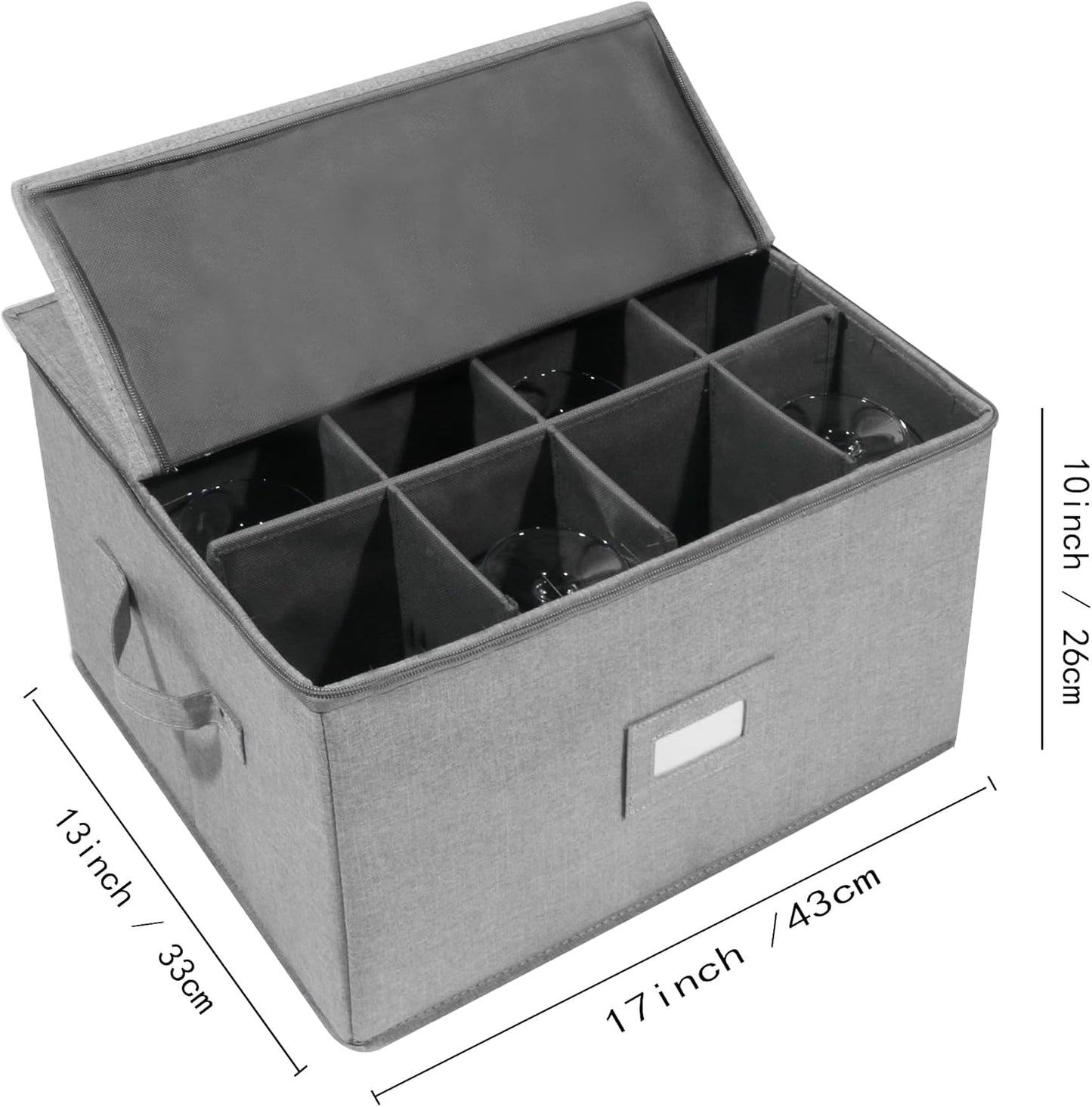 Stemware Storage Cases, Wine Glass Storage Box Containers for Glassware or Crystal, Holds 12 Red or White Wine Glasses, Hard Top and Sides (Grey)