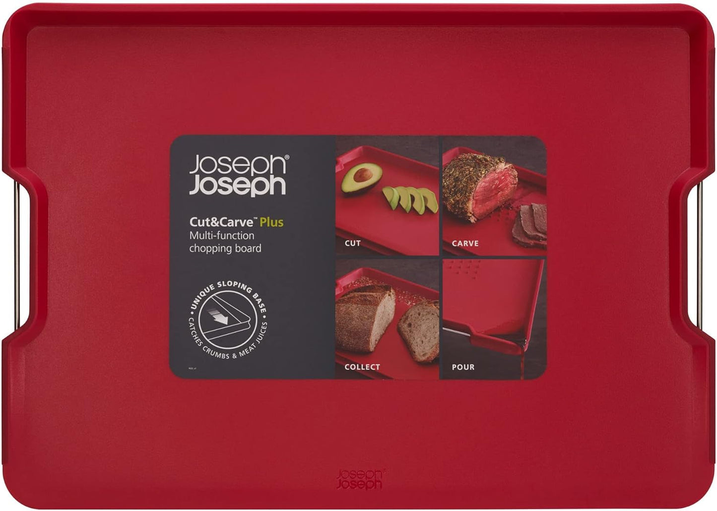 Joseph Joseph Cut&Carve Plus - Non-Slip, Multi-Function, Double-Sided Cutting Board for Food Preparation and Carving- Dishwasher Safe, Large – Black