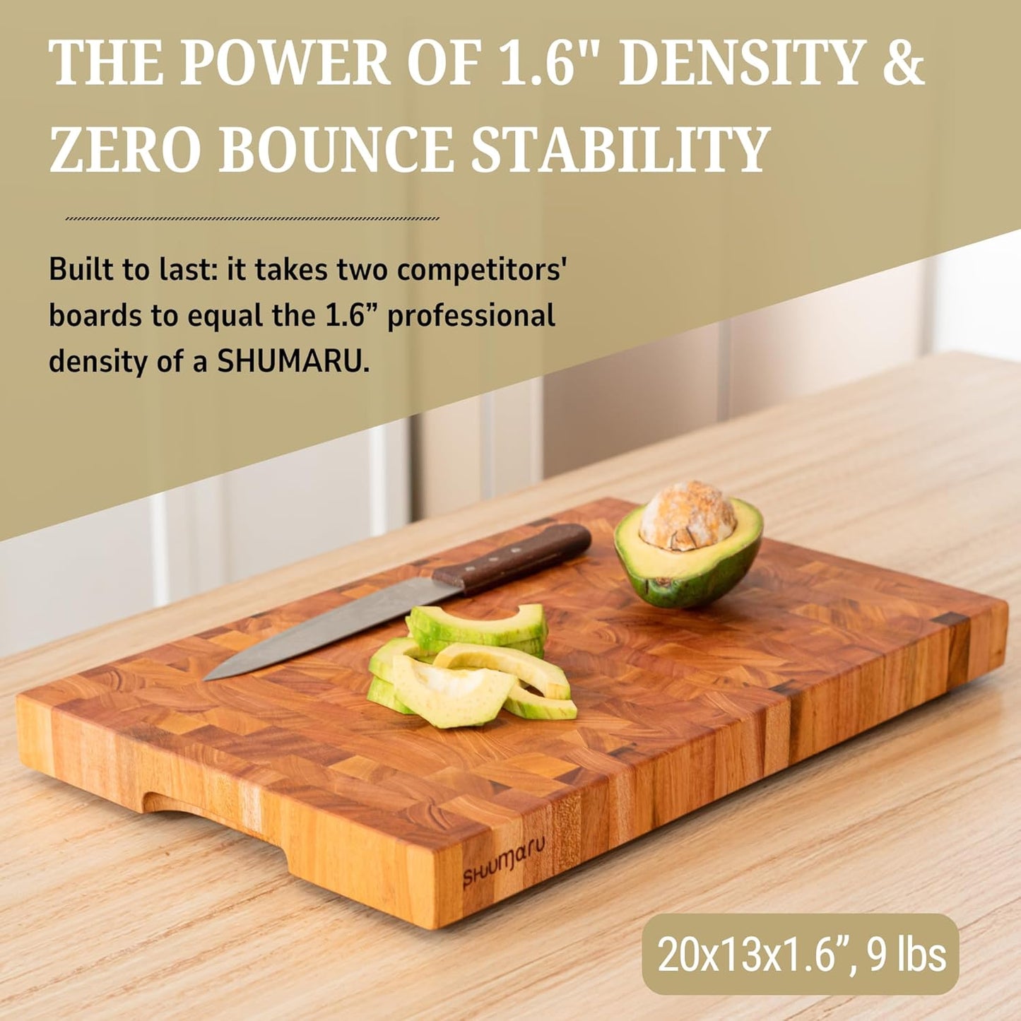 SHUMARU Mahogany End Grain Cutting Board, 17×13×1.6 in – Handmade Butcher Block, Knife-Friendly, Juice Groove, Non-Slip Feet