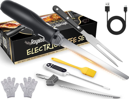 Cordless Electric Knife Easy Slice and Assemble with Storage Case, Serrated Edge Blades Carving Set with Ergonomic Handle and Safety Lock for Turkey, Meat, Bread, Ribs, Fillet and Foam