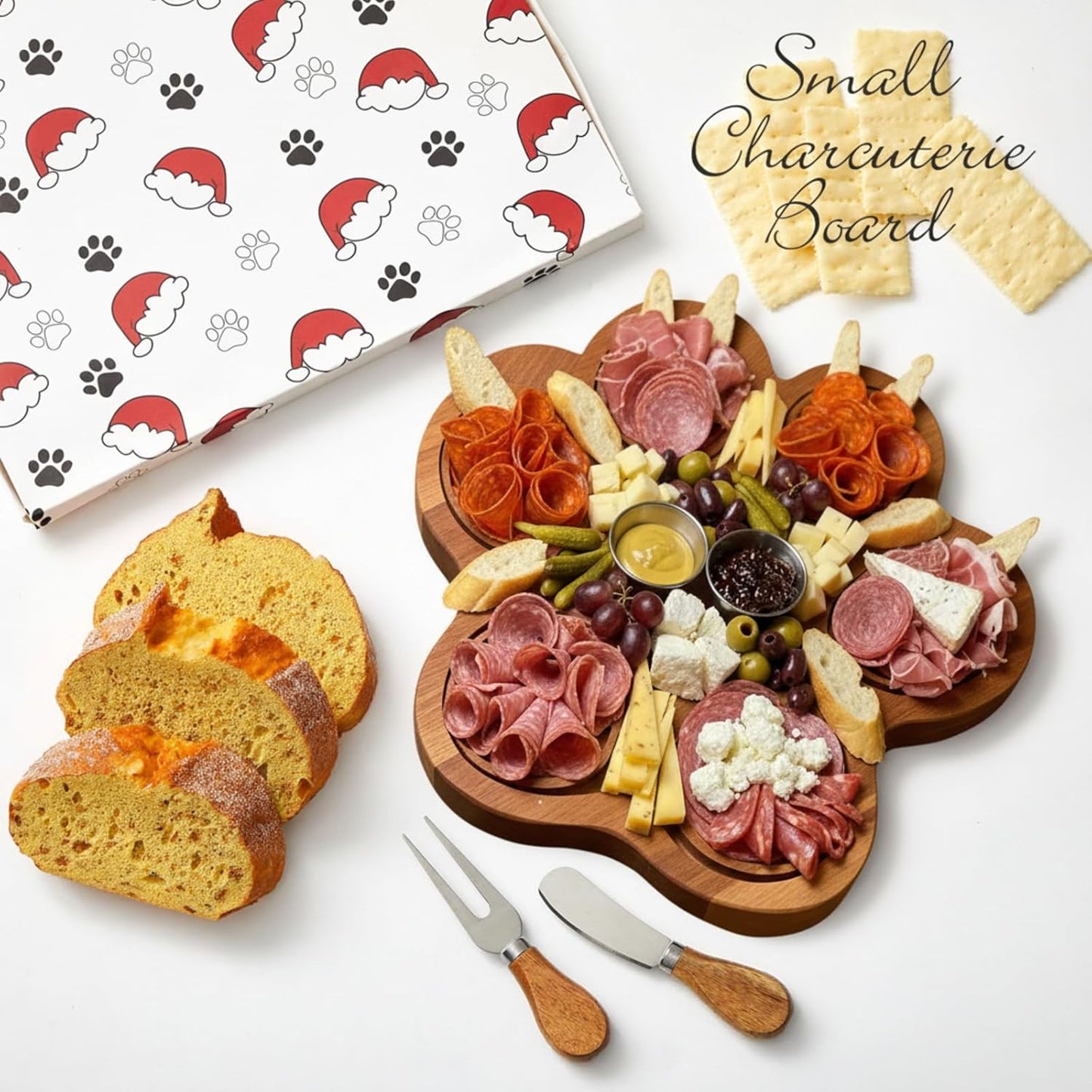 Ziliny Dog Paw Charcuterie Board Gift Set with Knives, Paw Print Cutting Cheese Board Dog Lovers Gifts for Women Acacia Wooden Puppy Platter for Christmas Housewarming Pet Lover Kitchen