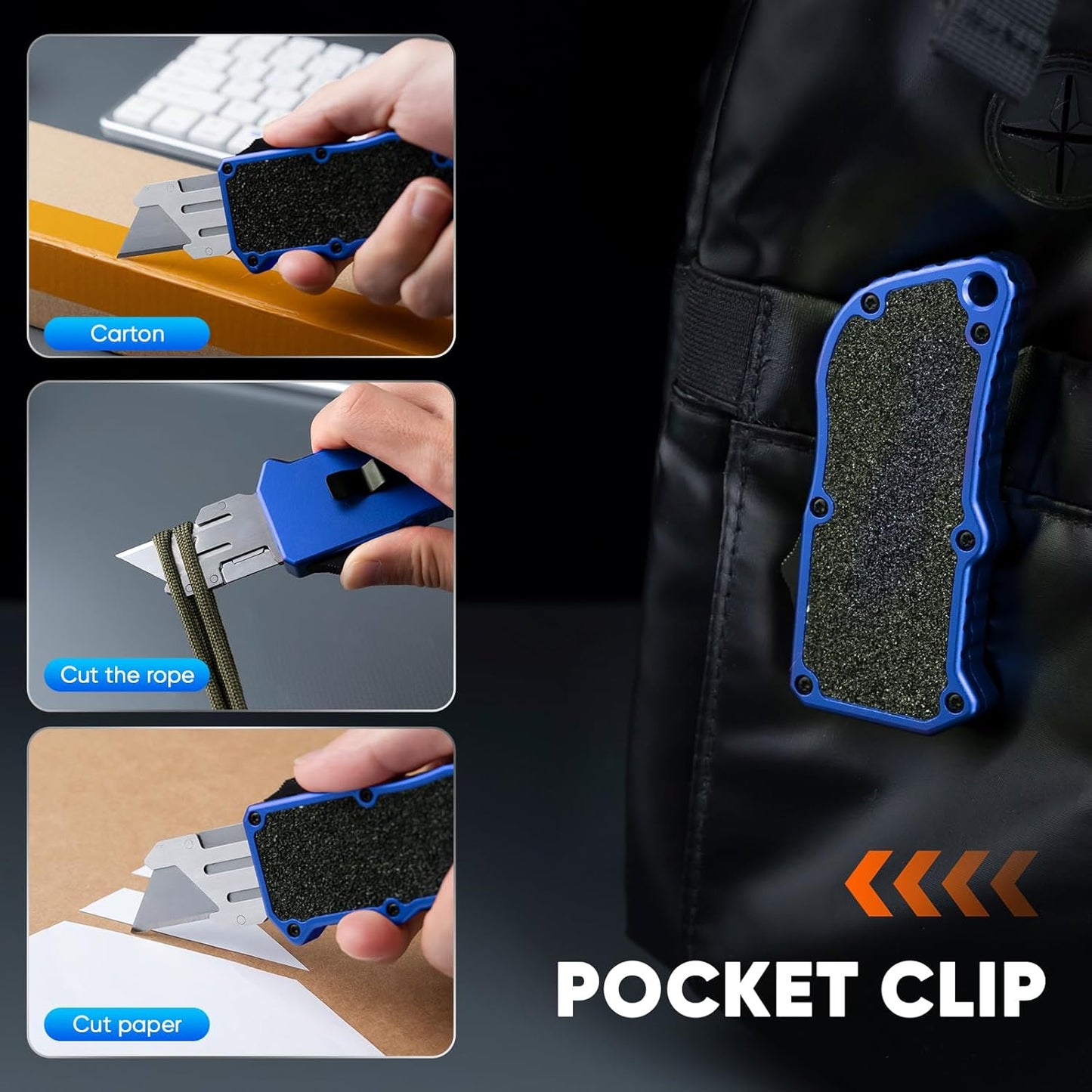XXV Aluminum Alloy Utility Knife, Box Cutter,Cute Heavy Duty Pocket Knife, Safety Replaceable Blade EDC Razor Knives with 10Pcs Replaced Blades,Black