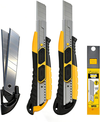 Dual-Mode Box Cutter Retractable for Warehouse,Locking Professional Work Knife, Auto-Retract Box Knife,18mm Heavy Duty Utility Knife with Metal Rail,Spare Blade Storage.1 Knife+10 Blades