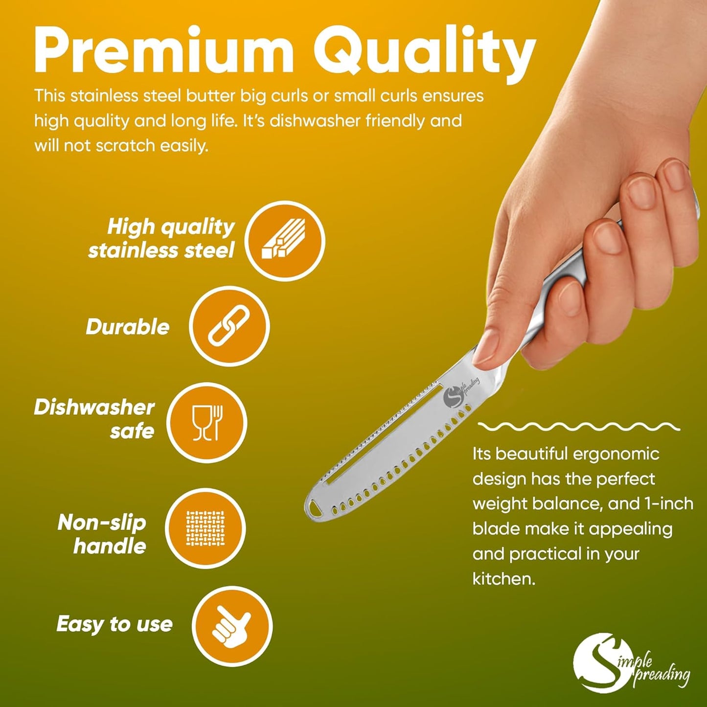 Simple preading Magic Butter Knife Spreader and Curler - Complete Your Kitchen Knives Set, Curl Your Butter with Ease 3 Different Ways