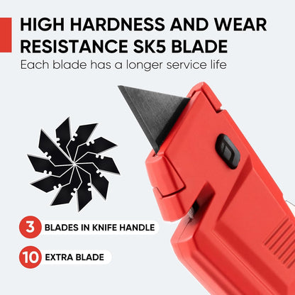 STEELITE Utility Knife Set 2PCS, Box Cutter Heavy Duty Metal, Quick Open Botton Lock Razor Knife for Cartons, Rapes, Leather and Cardboard, Blades Storage Design with 16 Extra Blade, Red