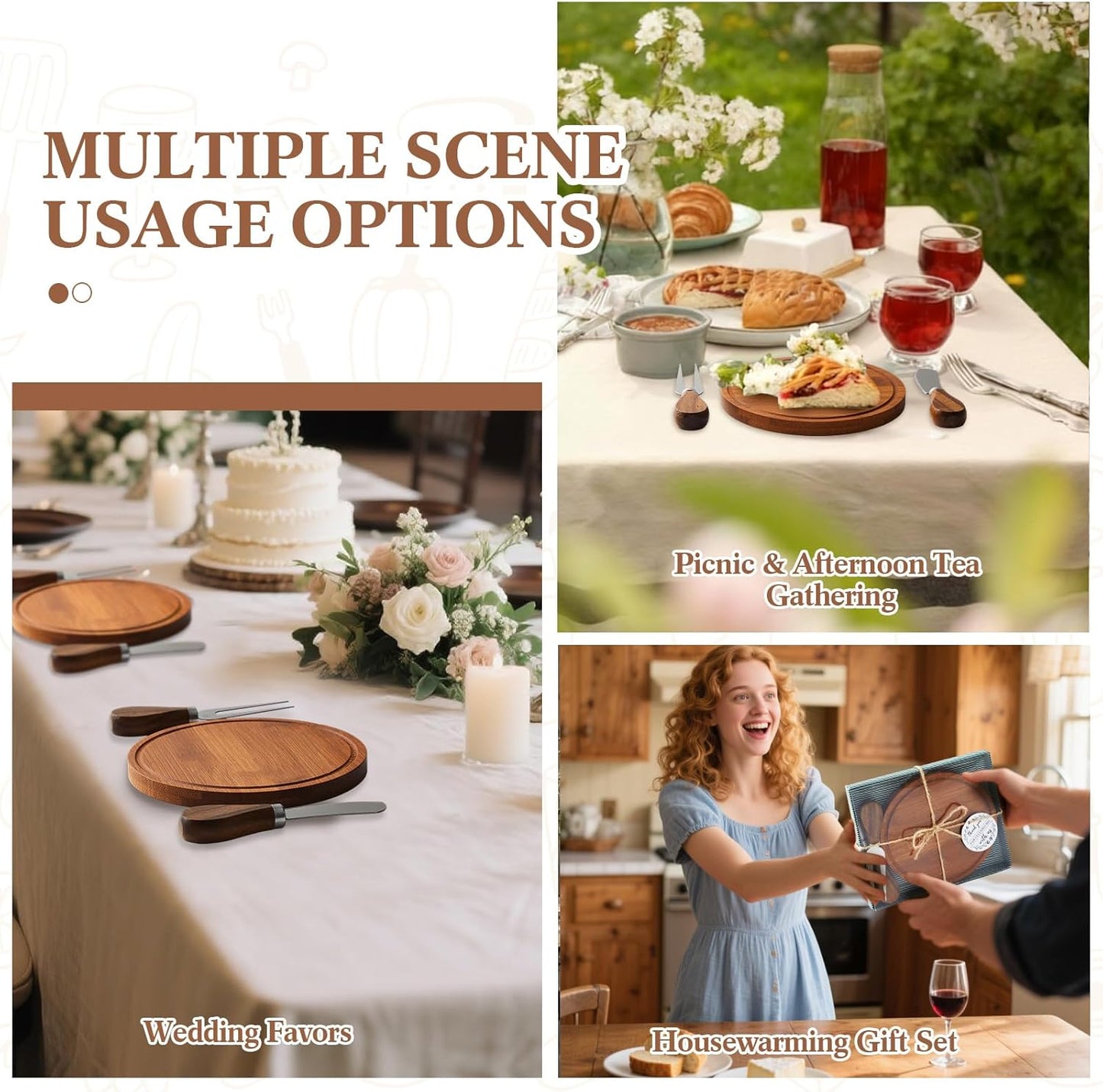 Maxcheck 18 Sets Baby Shower Bridal Game Prizes for Winners Round Cheese Board Set Wood Mini Charcuterie Board with Knives and Forks Thank You Card with Gift Box for Guests Wedding (Bamboo)