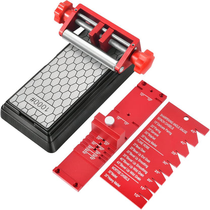 Precision Chisel Sharpening Jig & Guide, with Angle Fixture & Gauge (10-45) Sharpener for Wood Chisels and Plane Blades up to 2.8" Width
